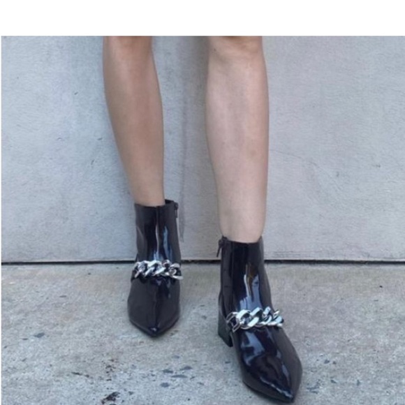 Vhny Womens Ankle Boots With Chain Leather Patent Flared Heel Boots Size 8 - Picture 1 of 5